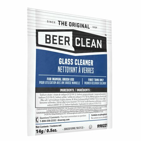 Diversey Beer Clean Glass Cleaner, Powder, .5oz Packet, PK100 990221